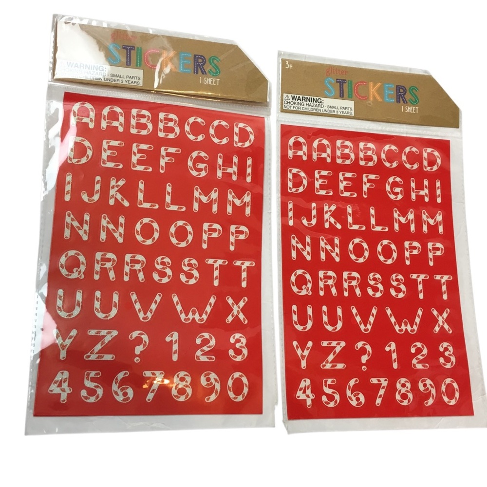 Alphabet Number Glitter Stickers Red Candy Cane Christmas 2 Sheets 104 Total NEW